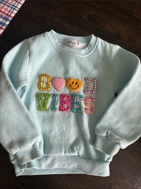 Lola + The Boys Light Blue 'Good Vibes' Sequin Sweatshirt